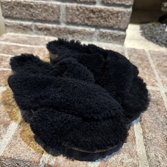BIRKENSTOCK Papillio Daytona Shearling Teddy Sandals Black 37 / 6 US - Picture 1 of 16